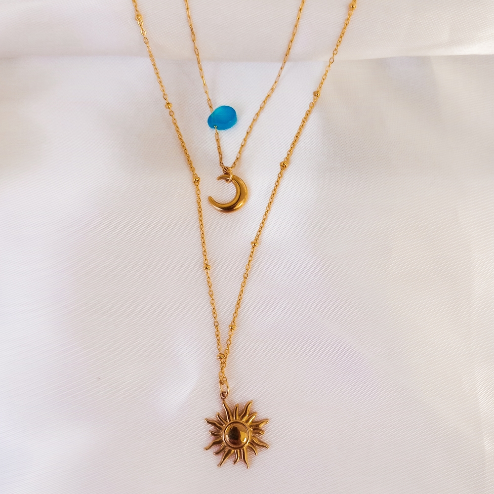Gold Sun and Moon Layered Necklace